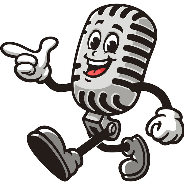 Walking Microphone Podcast cartoon mascot illustration design character vector