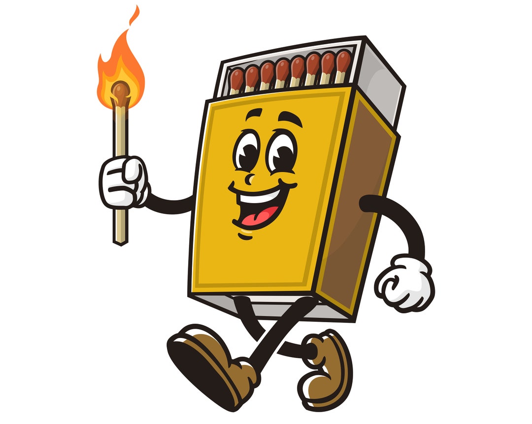 Walking Match Box Cartoon Mascot Illustration Design Character Vector ...