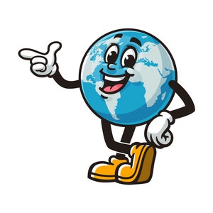 Earth Globe Cartoon Mascot Illustration Character Vector Clip-art Hand-drawn Logo Design