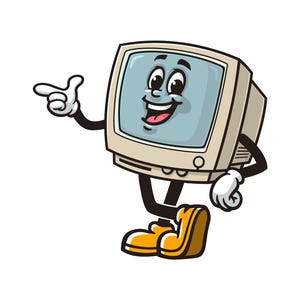 Ilustración de personaje de mascota de dibujos animados de computadora retro Clip-art vectorial Diseño de logotipo dibujado a mano