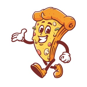 Walking Pizza cartoon mascot illustration design character