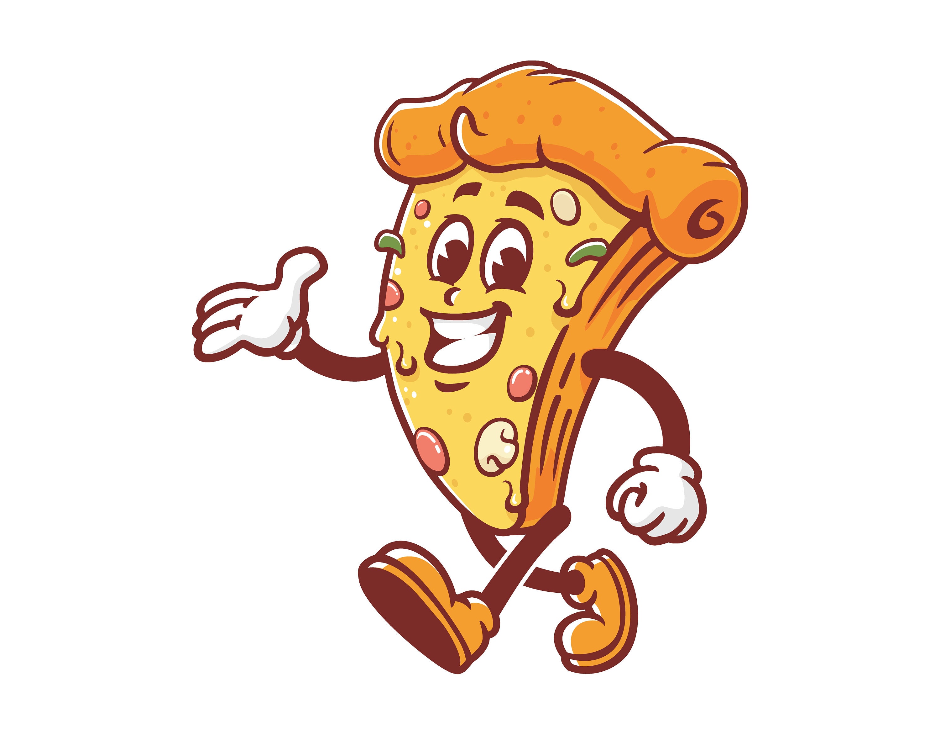 Walking Pizza Cartoon Mascot Illustration Design Character Etsy