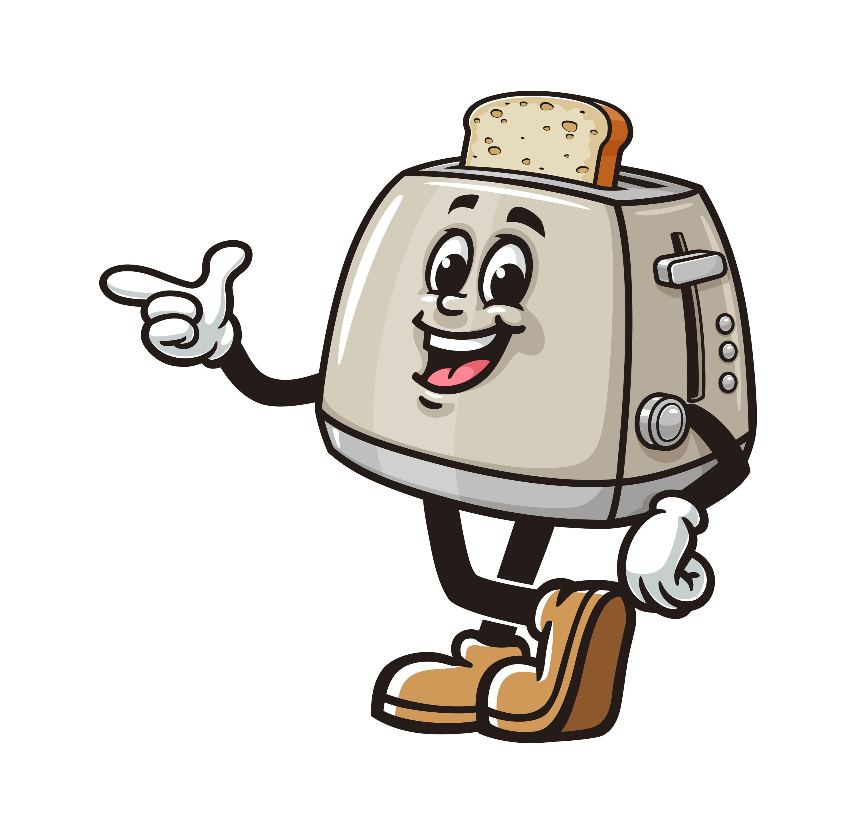 Toaster Cartoon Mascot Illustration Character Vector Clip-art Hand