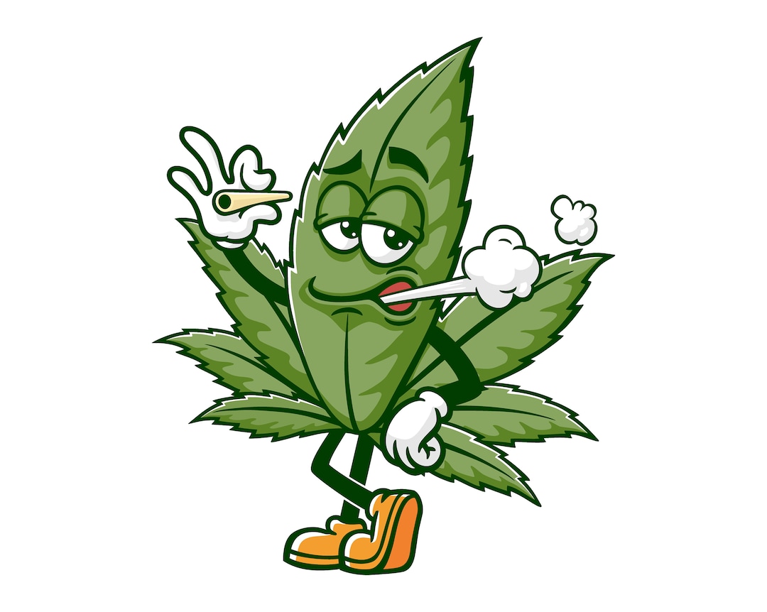 大麻雑草マリファナの葉酔ったハイ漫画マスコットイラストデザイン