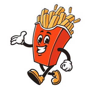 Walking French fries cartoon mascot vector illustration design character