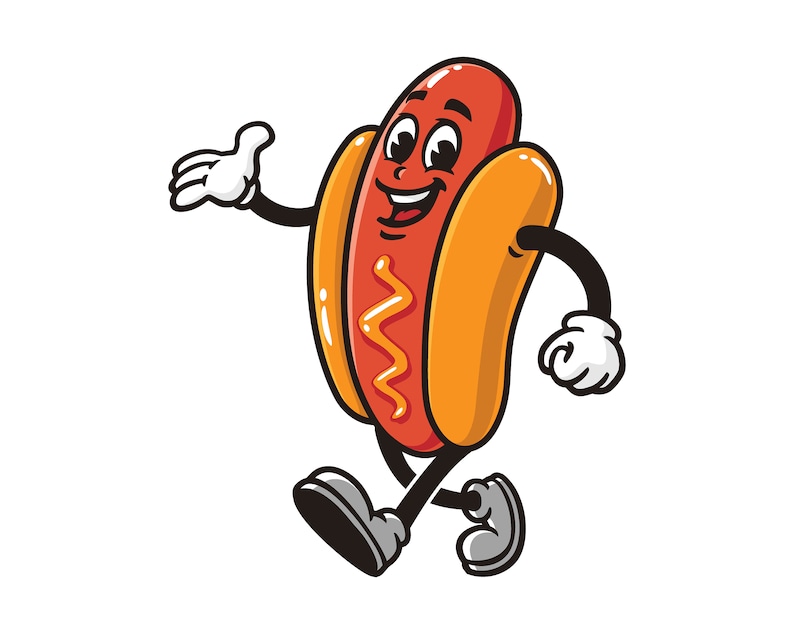 Walking Hot Dog Cartoon Mascot Illustration Character Vector Clipart