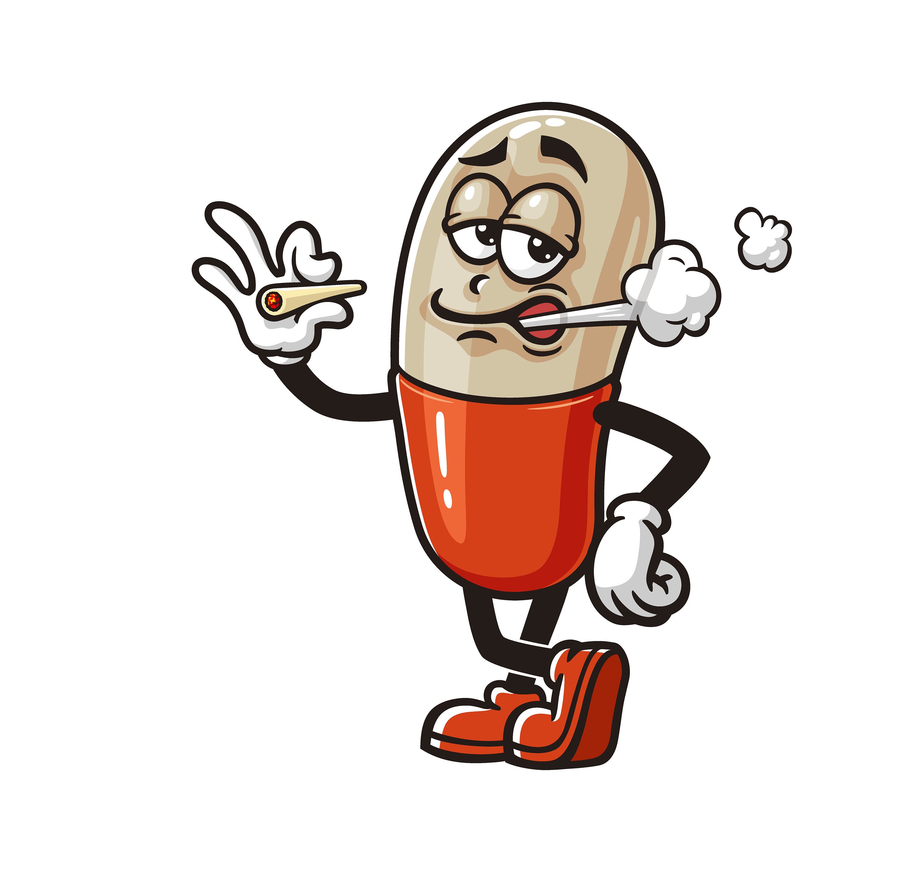 Smoking Pill Capsule Cartoon Mascot Illustration Character Vector