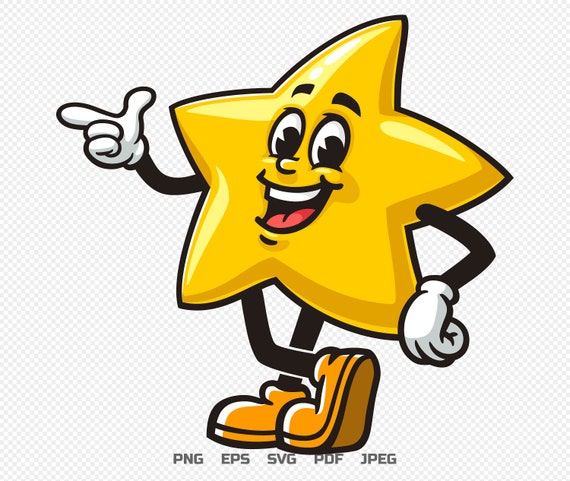 Star Cartoon Mascot Illustration Character Vector Clip-art Hand