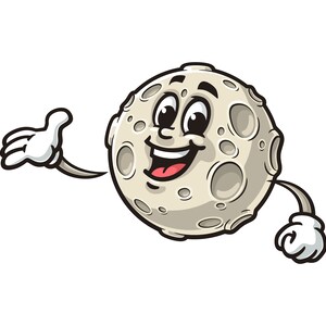Luna en el espacio, personaje de ilustración de mascota de dibujos animados Vector Clip-art Diseño de logotipo dibujado a mano