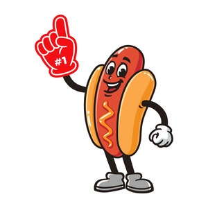 Hot dog with Foam finger, Cartoon Mascot Illustration Character Vector Clip-art Hand-drawn Logo Design