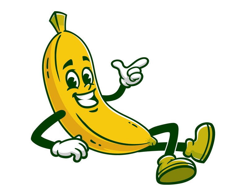 Banana Cartoon Mascot Illustration Vector Clip Art Design Character - Etsy
