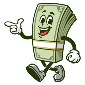 Vector de caracteres de diseño de ilustración de mascota de dibujos animados de dinero en efectivo caminando