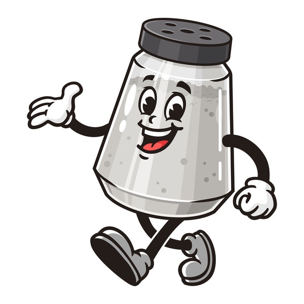 Walking Salt spice pepper seasoning powder Shaker cartoon mascot illustration design character