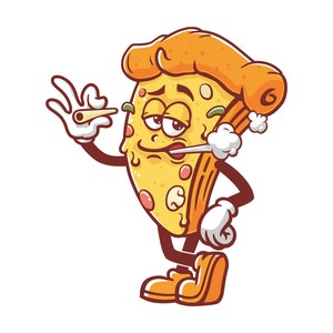 Smoking Pizza cartoon mascot illustration character vector clip art hand drawn design