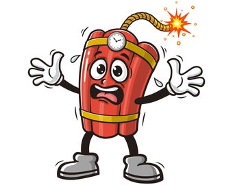 Panic TNT Dynamite cartoon mascot illustration character vector clip-art hand-drawn logo design