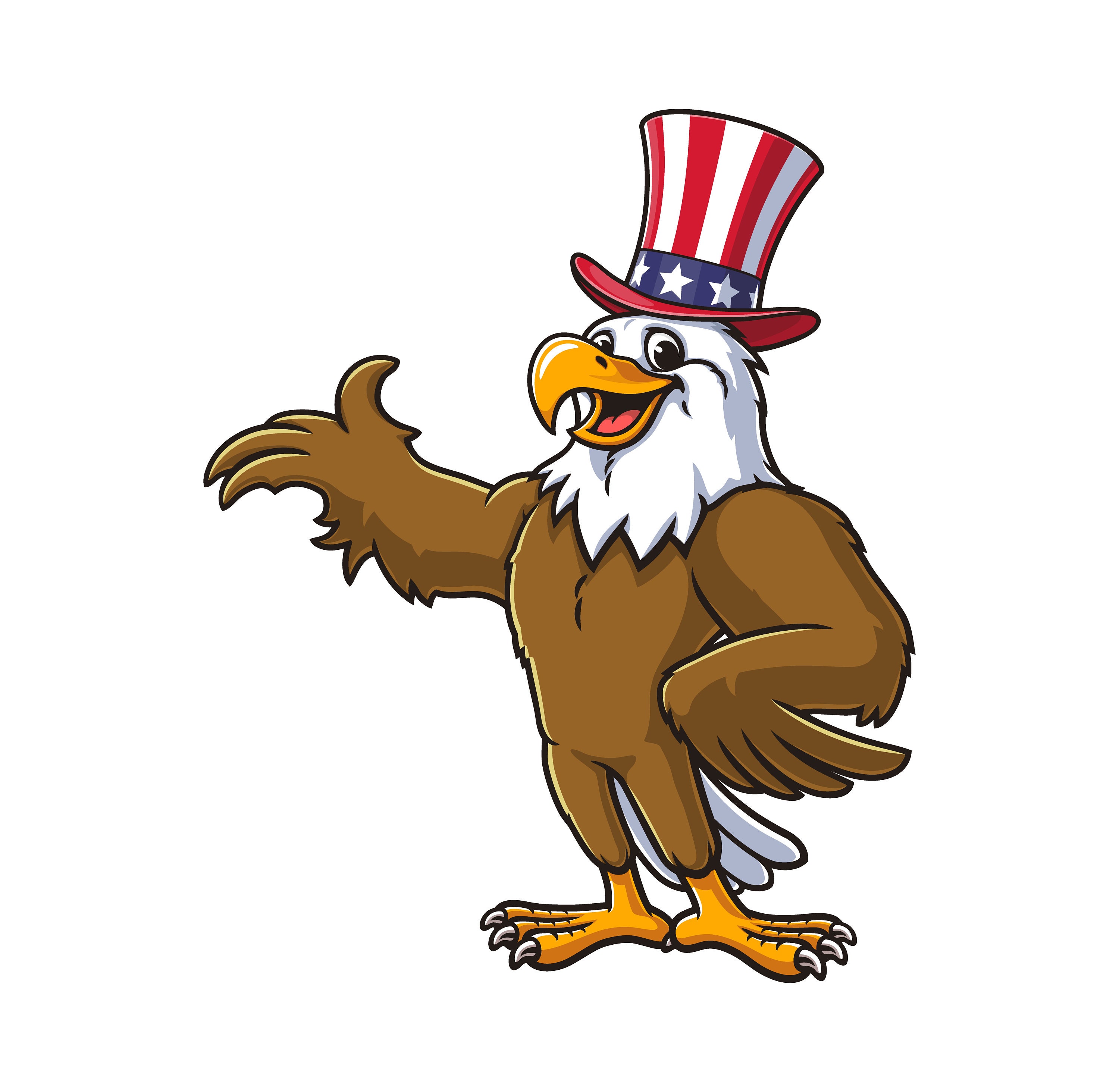 アンクルサムの帽子をかぶったワシ、独立記念日、漫画のマスコットイラストキャラクターベクトルクリップアート手描きのロゴデザイン - Etsy 日本, image size:3000x2928