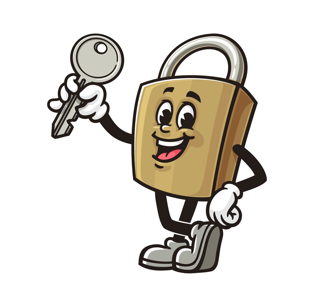 Padlock is Holding the Key, Padlock Cartoon Mascot Illustration