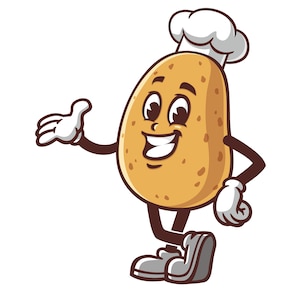 Potato wearing chef's hat cartoon mascot illustration design character clip art vector
