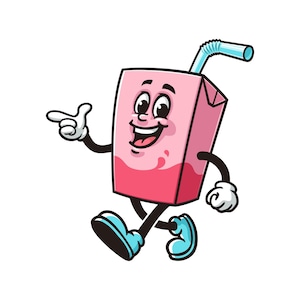 Melkdoos met rietje Cartoon mascotte illustratie karakter Vector clipart handgetekende logo-ontwerp