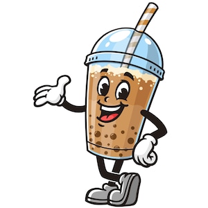 Bubble Tea Boba Ice cartoon mascot illustration design character vector