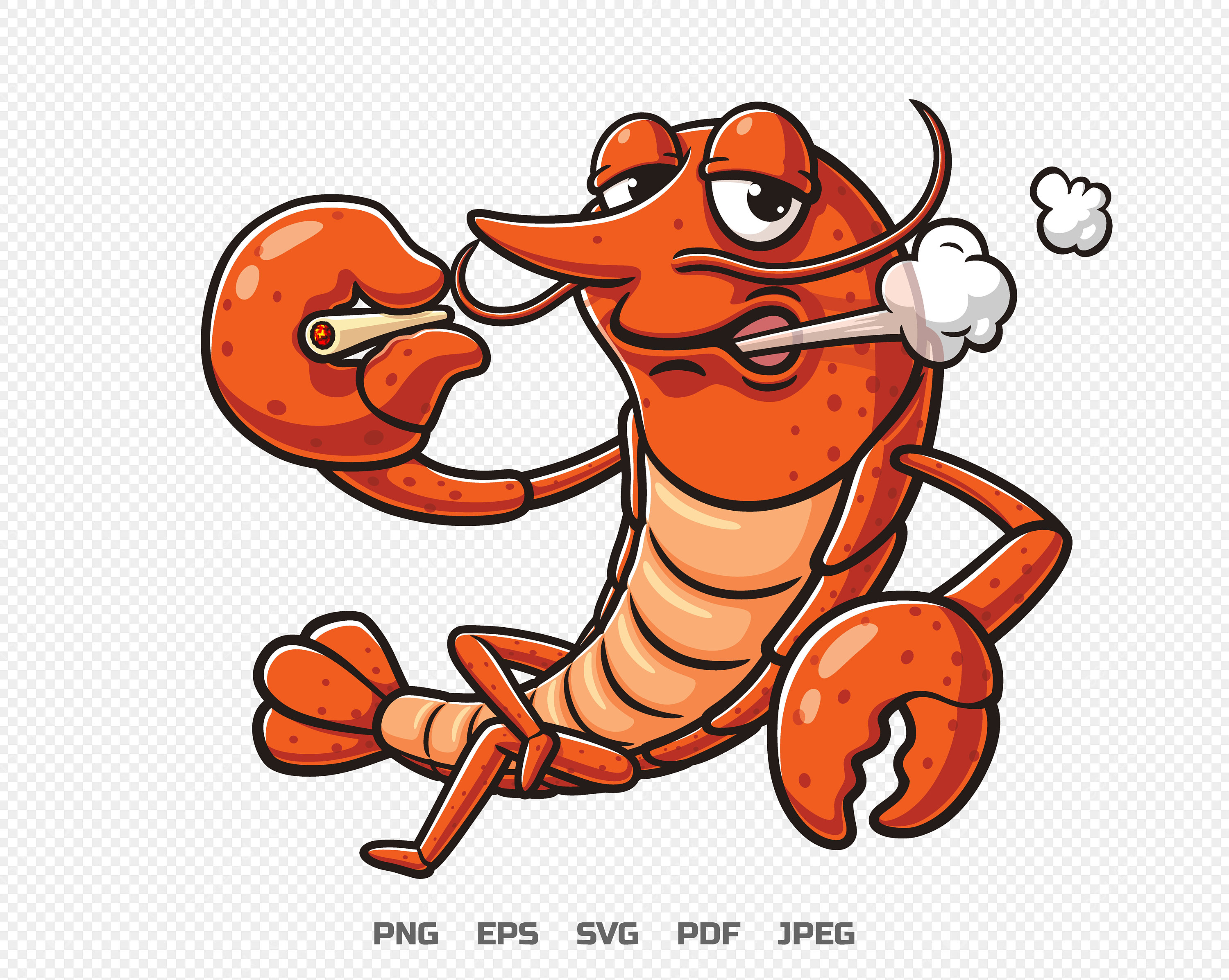 Smoking Lobster, Cartoon Mascot Illustration Character Vector Logo Clip Art  Hand Drawn Design