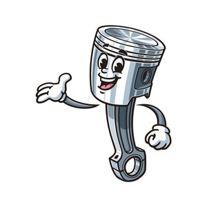Pistón, caricatura, mascota, ilustración, carácter, vector, clip-art, dibujado a mano, logotipo, diseño