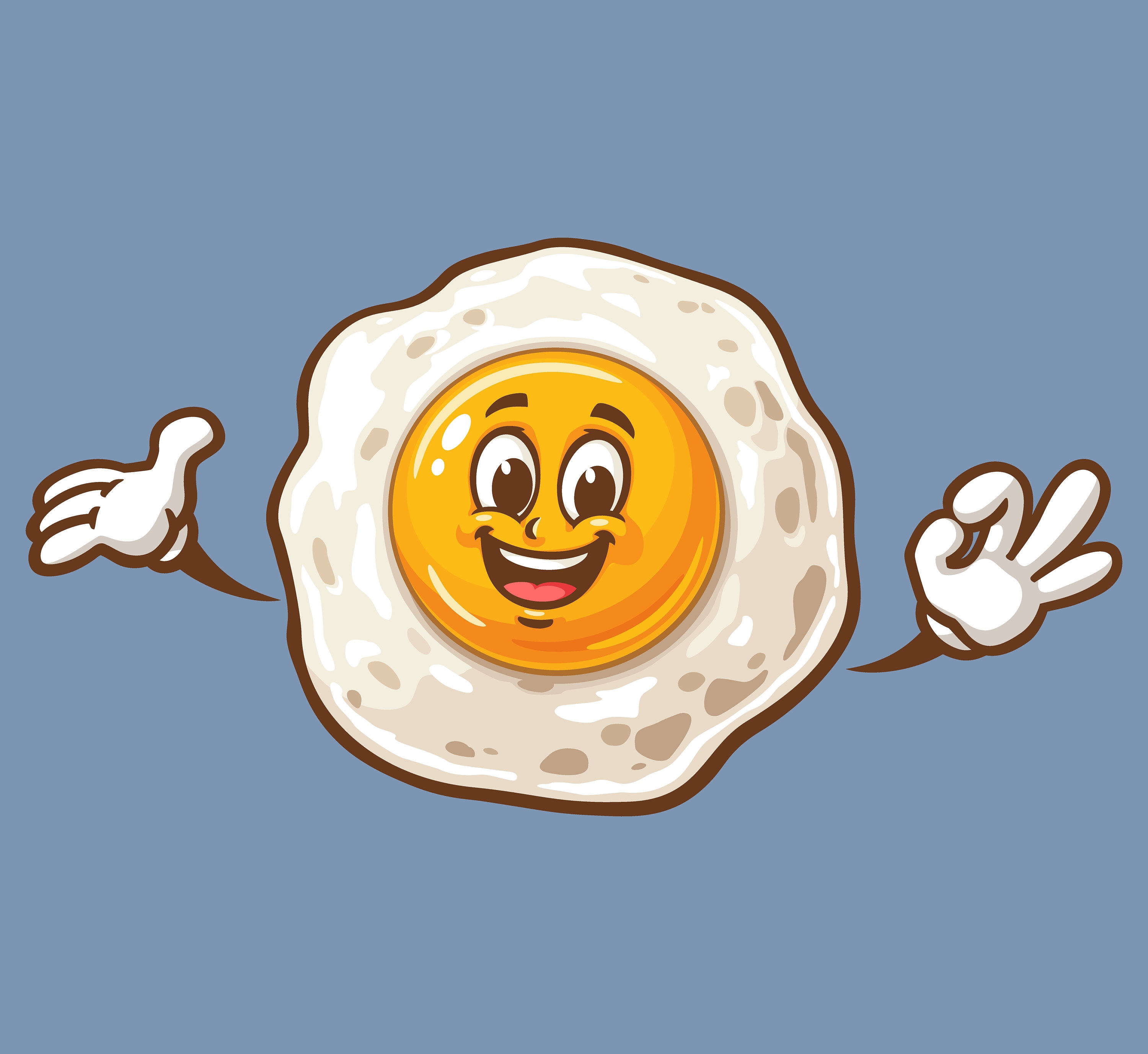 Fried Egg with hands cartoon mascot illustration character vector clip art hand drawn Design