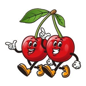 Cherry Twins Cartoon Mascot Illustration Character Vector Clip-art Hand-drawn Logo Design
