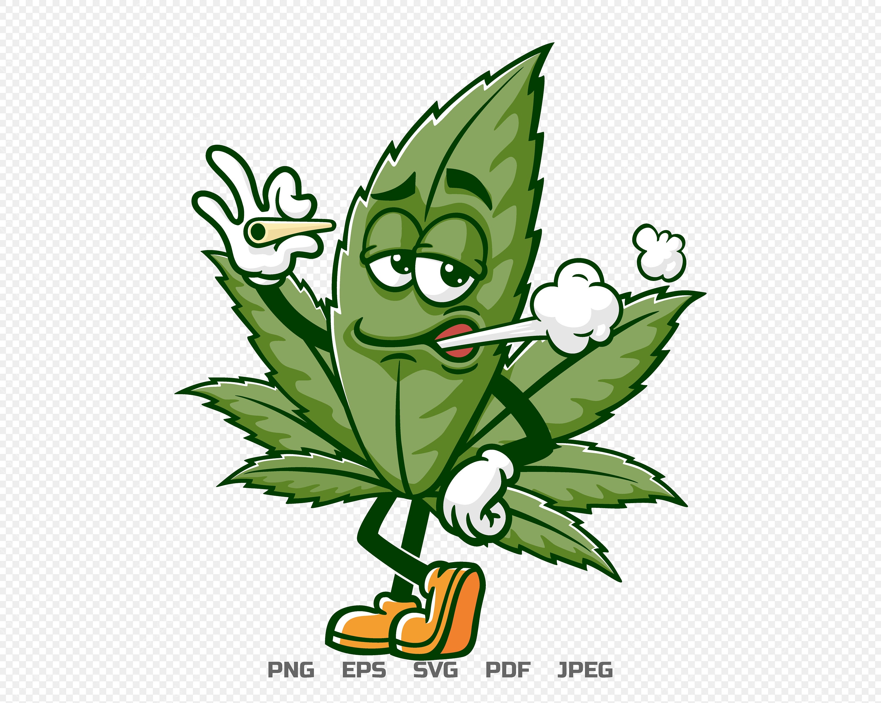 大麻雑草マリファナの葉酔ったハイ漫画マスコットイラストデザイン