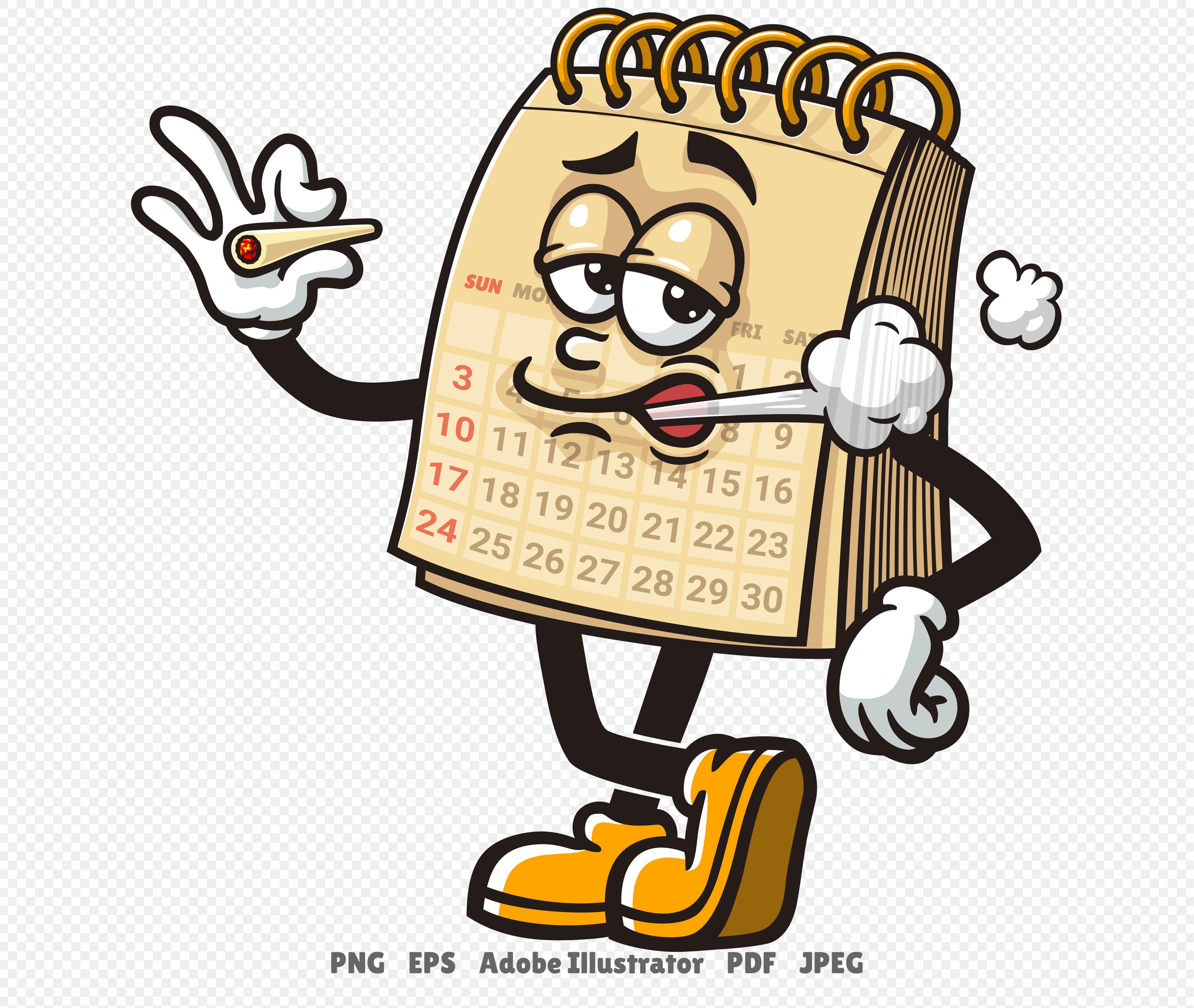 Smoking Calendar Cartoon Mascot Illustration Character Vector Clip