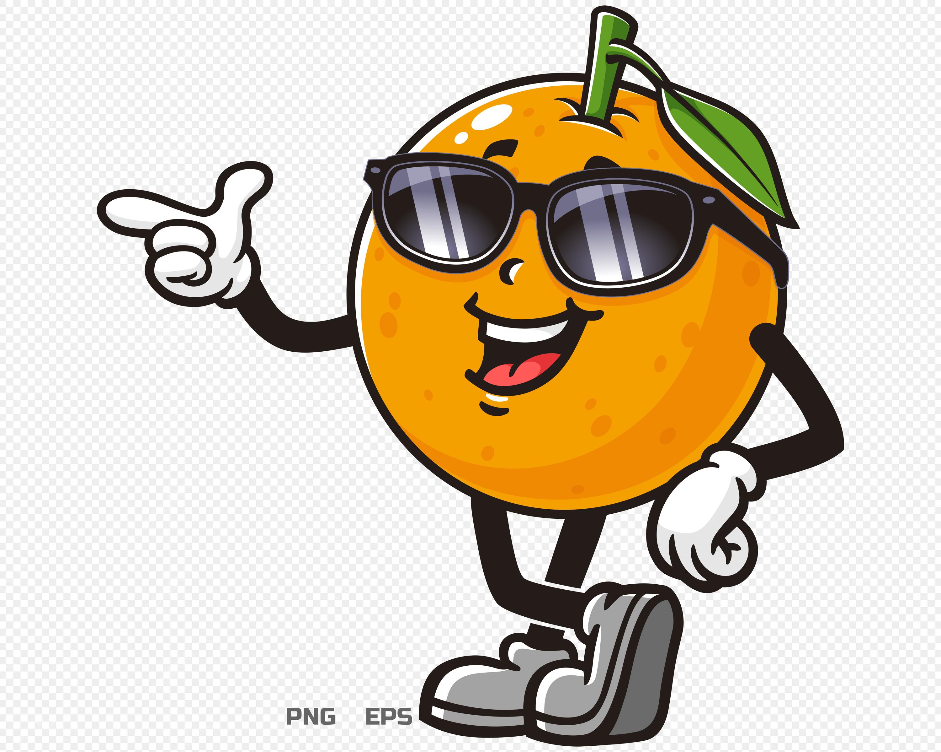 Orange Fruit is Wearing Sunglasses, Cartoon, Character, Mascot