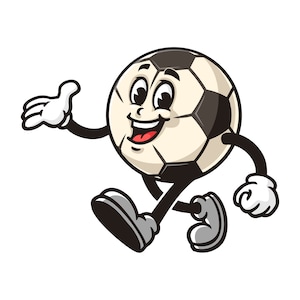 Walking Football Soccer cartoon mascot illustration character vector Clip art Hand drawn logo Design