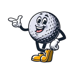 Pelota de golf, caricatura, mascota, ilustración, carácter, vector, clip, arte, mano, dibujado, logotipo, diseño