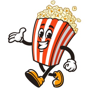 Walking Popcorn cartoon mascot illustration design character vector