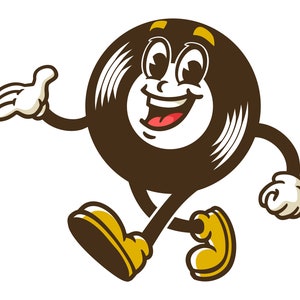 Wandelen vinylplaat Vinyl schijf cartoon mascotte illustratie ontwerp karakter vector