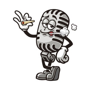 Smoking Microphone Music Podcast Cartoon Mascot Illustration Character Vector Clip-art Hand-drawn Logo Design