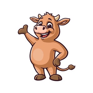 Cute Cow cartoon mascot illustration character vector logo clip art hand drawn Design