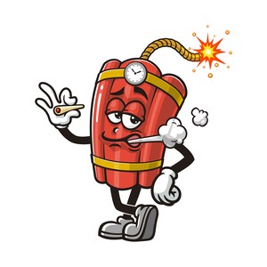 smoking TNT Dynamite cartoon mascot illustration character vector clip-art hand-drawn logo design