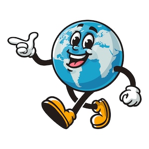 Walking Earth Cartoon mascotte illustratie karakter vector clipart handgetekende logo-ontwerp