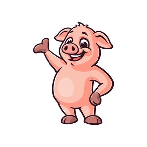 Cerdo, caricatura, mascota, ilustración, carácter, vector, imágenesprediseñadas, mano, dibujado, diseño