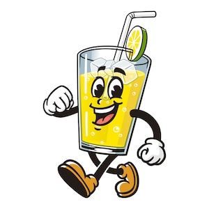 Walking Glass świeża cytryna kreskówka maskotka wektor ilustracja projekt postać