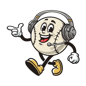 Baseball with broadcasting headphones, Baseball Ball Cartoon Mascot Illustration Character Vector Clip-art Hand-drawn Logo Design