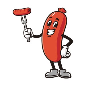 Sausage with fork cartoon mascot illustration design