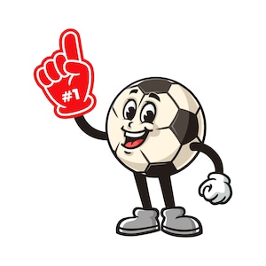 Football Soccer with Foam Finger cartoon mascot illustration character vector Clip art Hand drawn logo Design