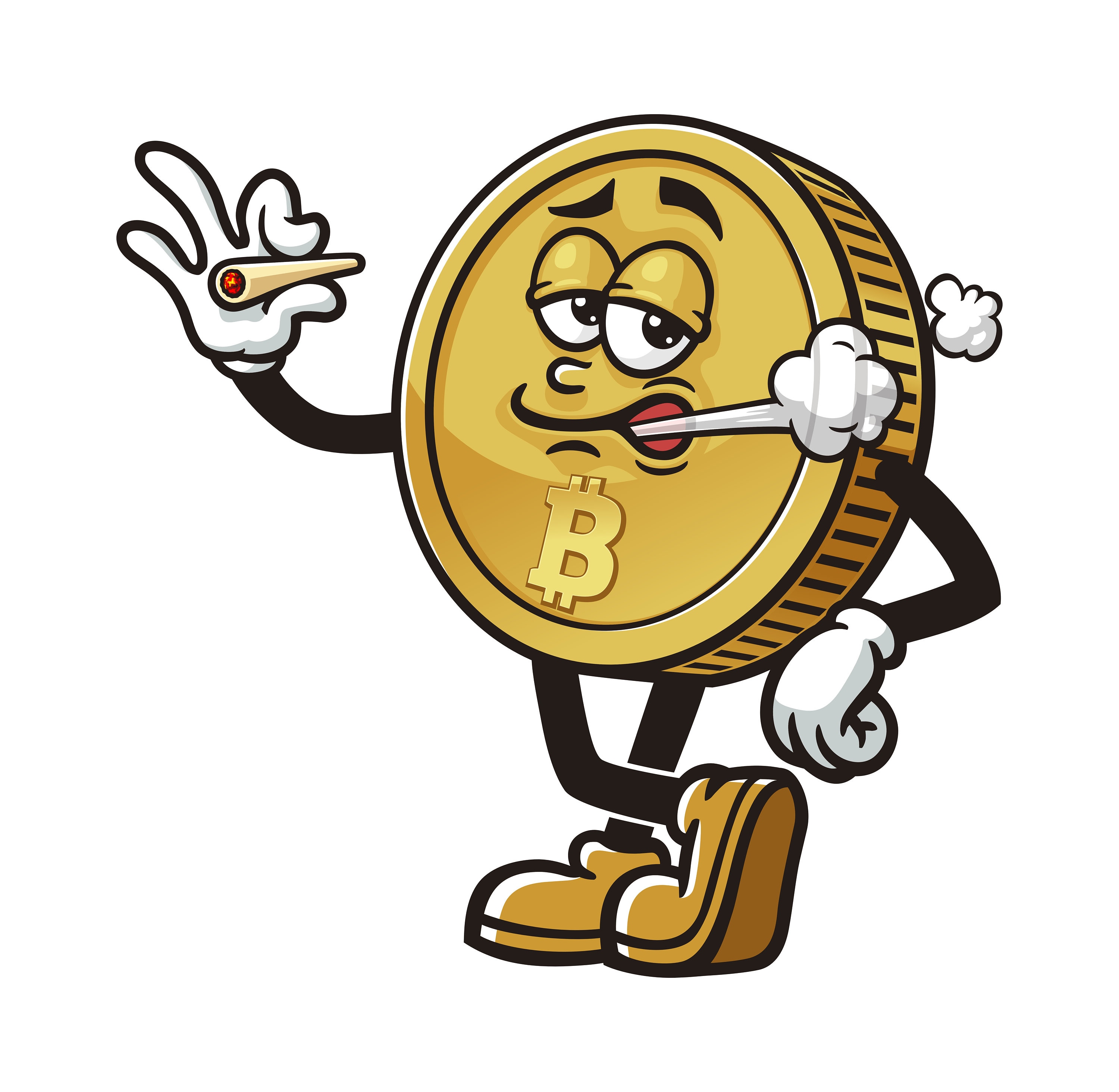 Smoking Bitcoin, Cryptocurrency Cartoon Mascot Illustration Character  Vector Clip-art Hand-drawn Logo Design - Etsy