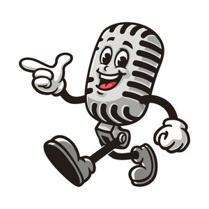 Walking Microphone Music Podcast Cartoon Mascot Illustration Character Vector Clip-art Hand-drawn Logo Design