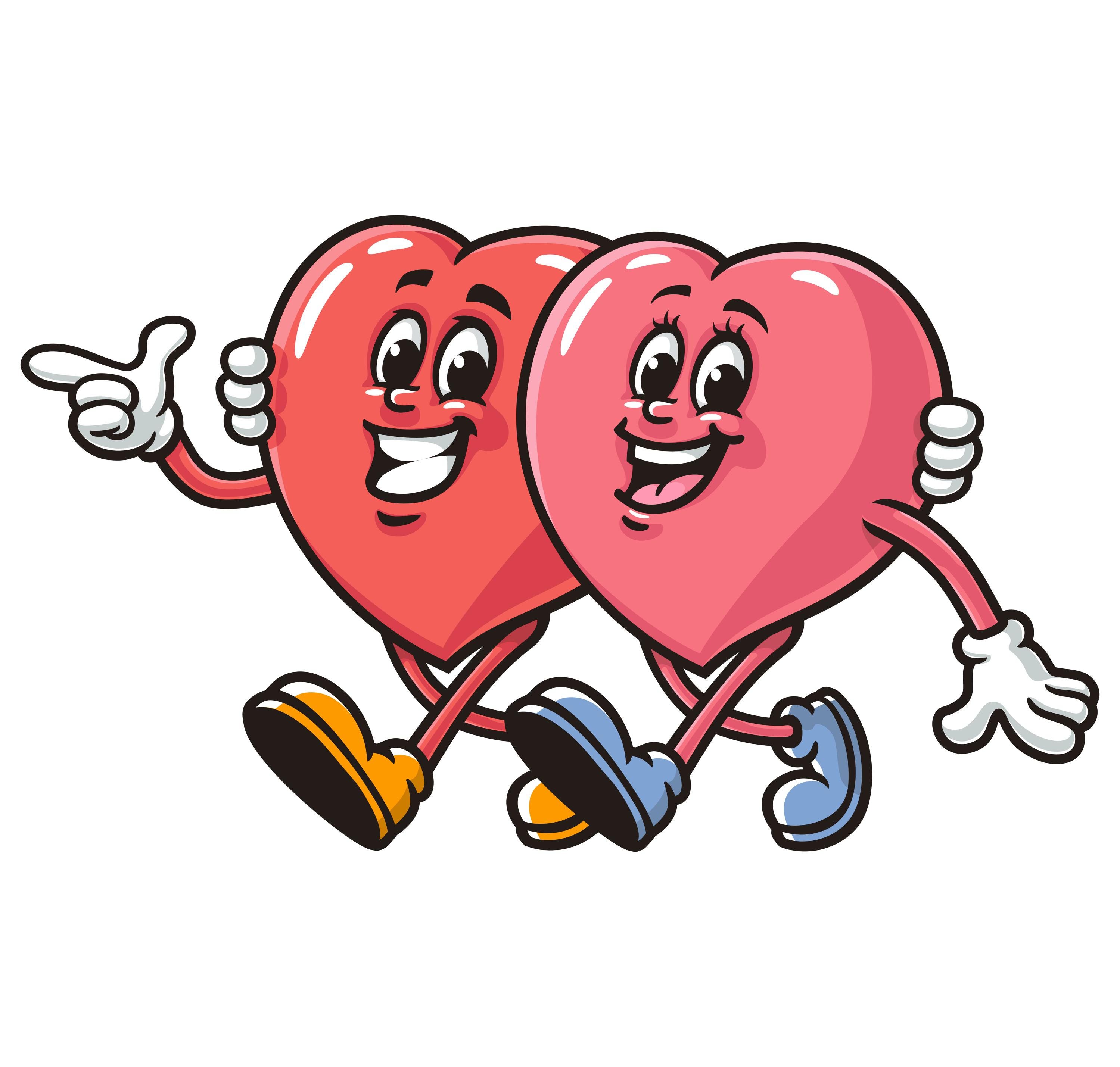 Hart paar, hart, liefde, cartoon mascotte illustratie karakter vector  clipart handgetekende logo-ontwerp - Etsy België, image size:3000x2859