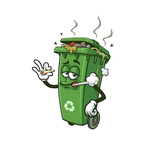 Smoking Dirty Trash Bin, Garbage Bin, Trash Can, cartoon mascot illustration character vector clip-art hand-drawn logo design