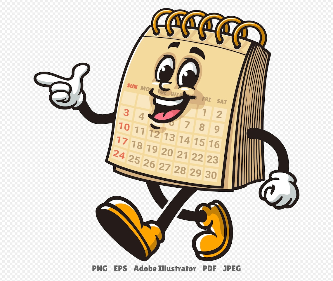 Walking Calendar Cartoon Mascot Illustration Character Vector Clip-art