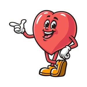 Amor Coração Desenho Animado Mascote Ilustração Personagem Vetor Clip-art Desenhado à Mão Logotipo Design